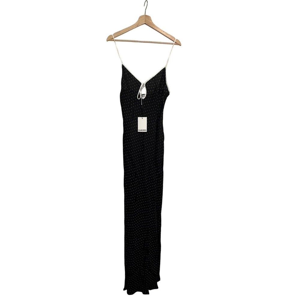 Rumored Daytona Maxi Dress Black White Polka Dot Tie Front Size L NWT - Picture 1 of 7